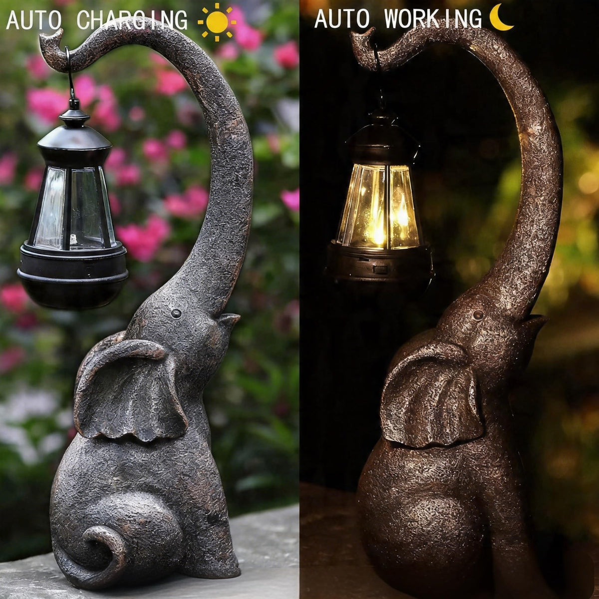 IVCOOLE IP44 waterproof elephant statue standing strong in outdoor weather.