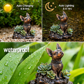 IVCOOLE solar dog garden statue glows softly at night along paths