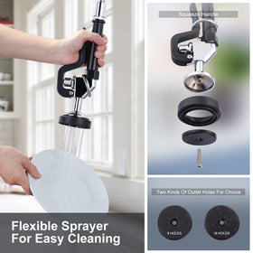 IVIGA 19-inch stainless hose with spray nozzle enables thorough rinsing.