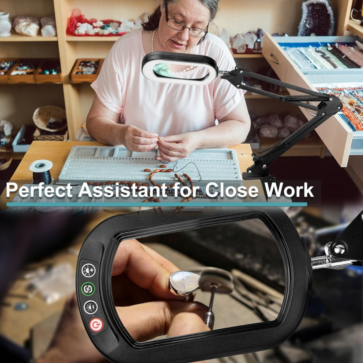 IVMAIE swing-arm magnifier setup for flexible positioning