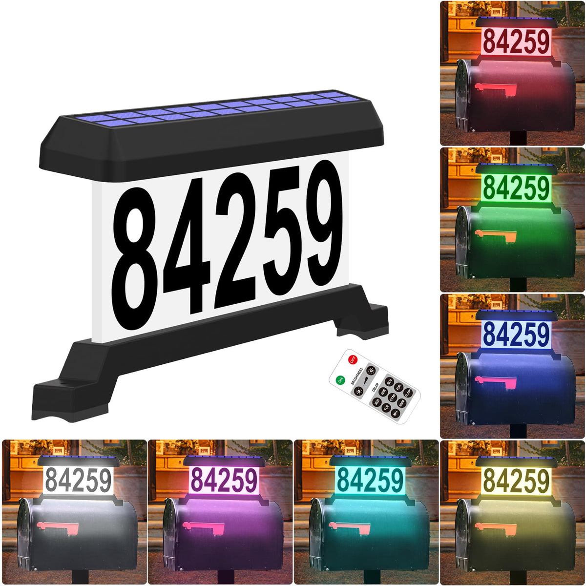 IVWVI solar mailbox numbers double-sided visible at night.