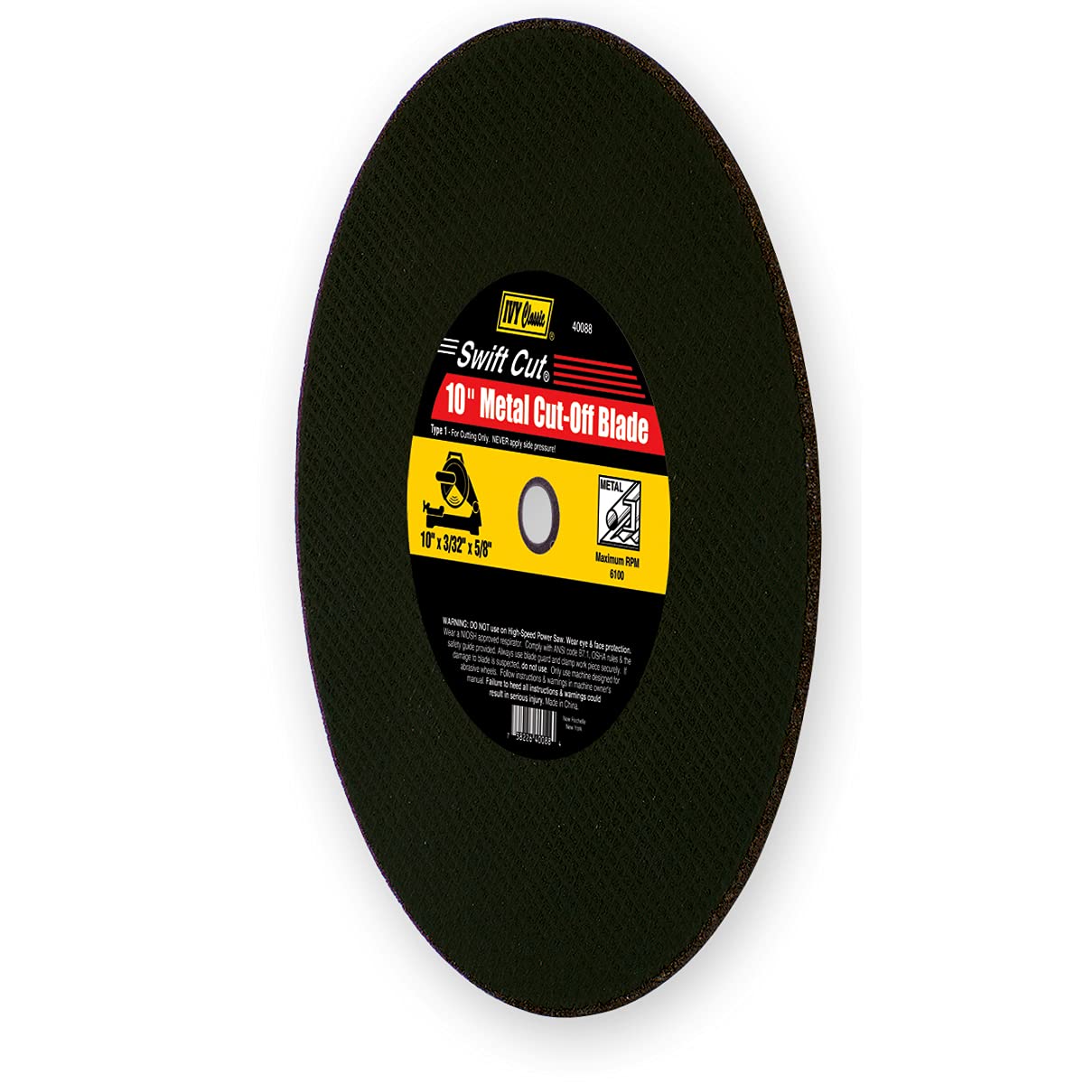 IVY Classic Swift Cut 10in blade with 5/8in arbor for durable steel cutting.