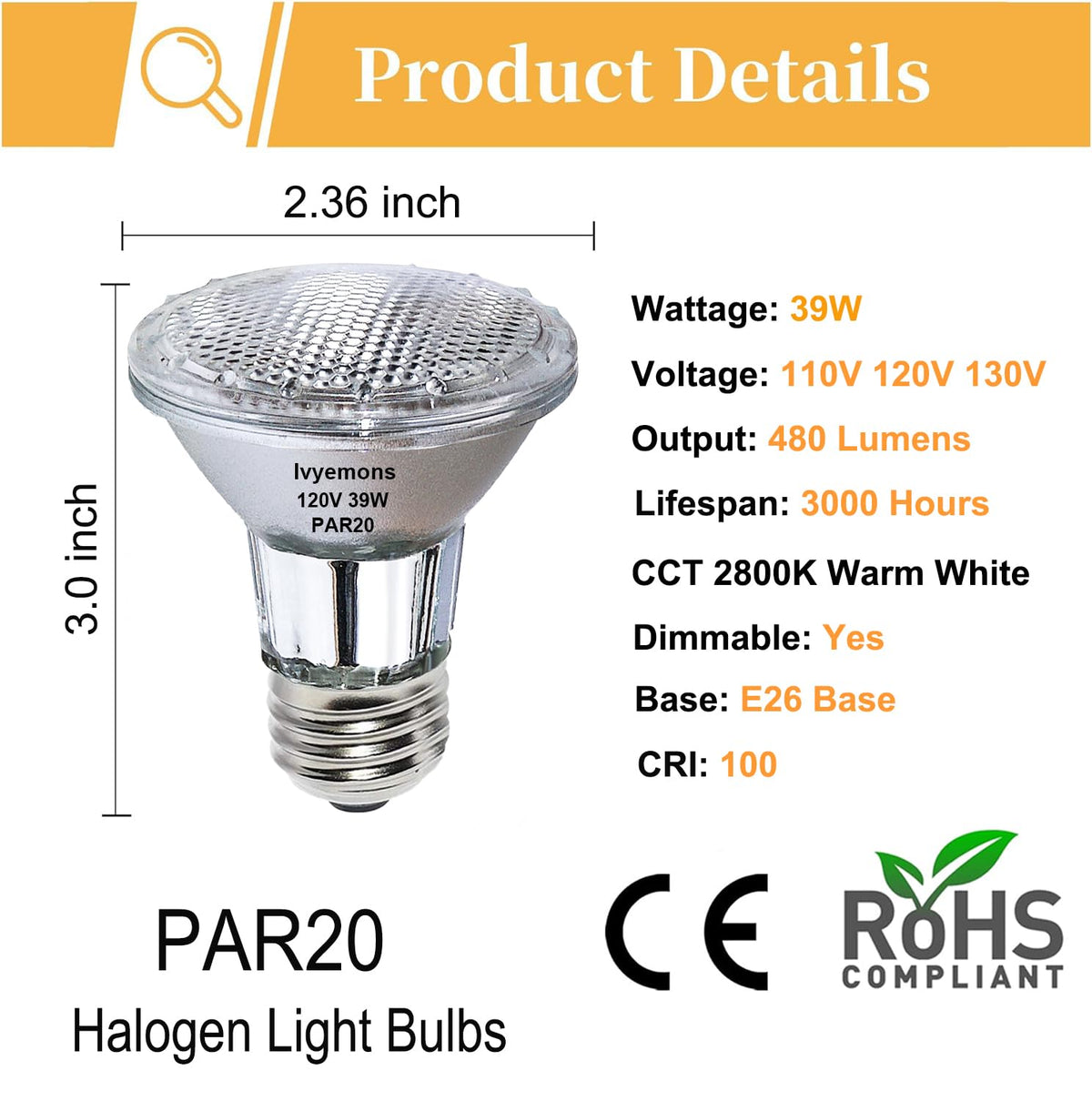 Ivyemons PAR20 flood dimmable cap demonstrates seamless brightness control.