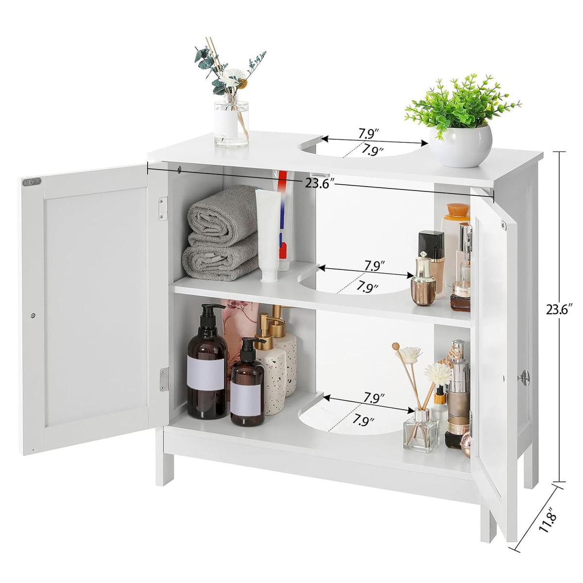 Iwell built-in shelf helps store toiletries and towels neatly.