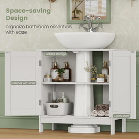 Iwell raised legs keep items dry by creating space under the cabinet.