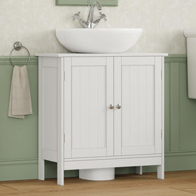 Iwell under-sink cabinet U-shape in white optimizes space usage.