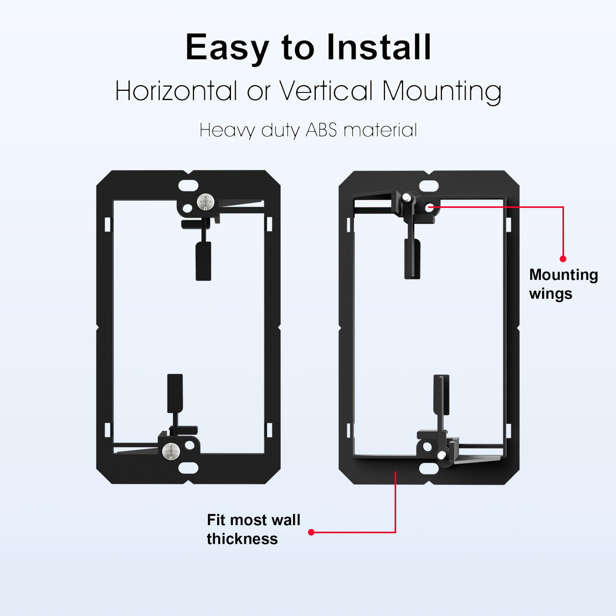 Iwillink adjustable bracket fits wall thickness from 1/4 to 1 inch for flush mounting.