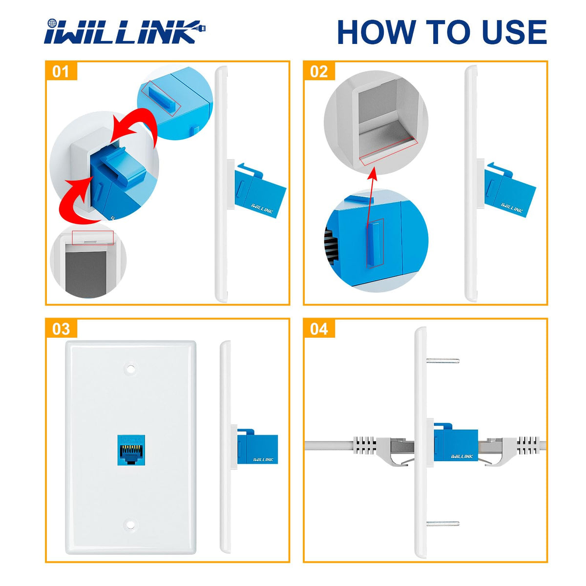 iwillink rj45 cat6a inline coupler blue complements plate