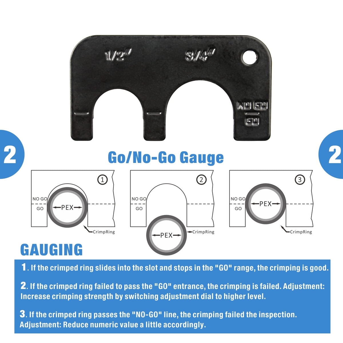 IWISS Go/No-Go gauge included with tool for quick crimp validation.