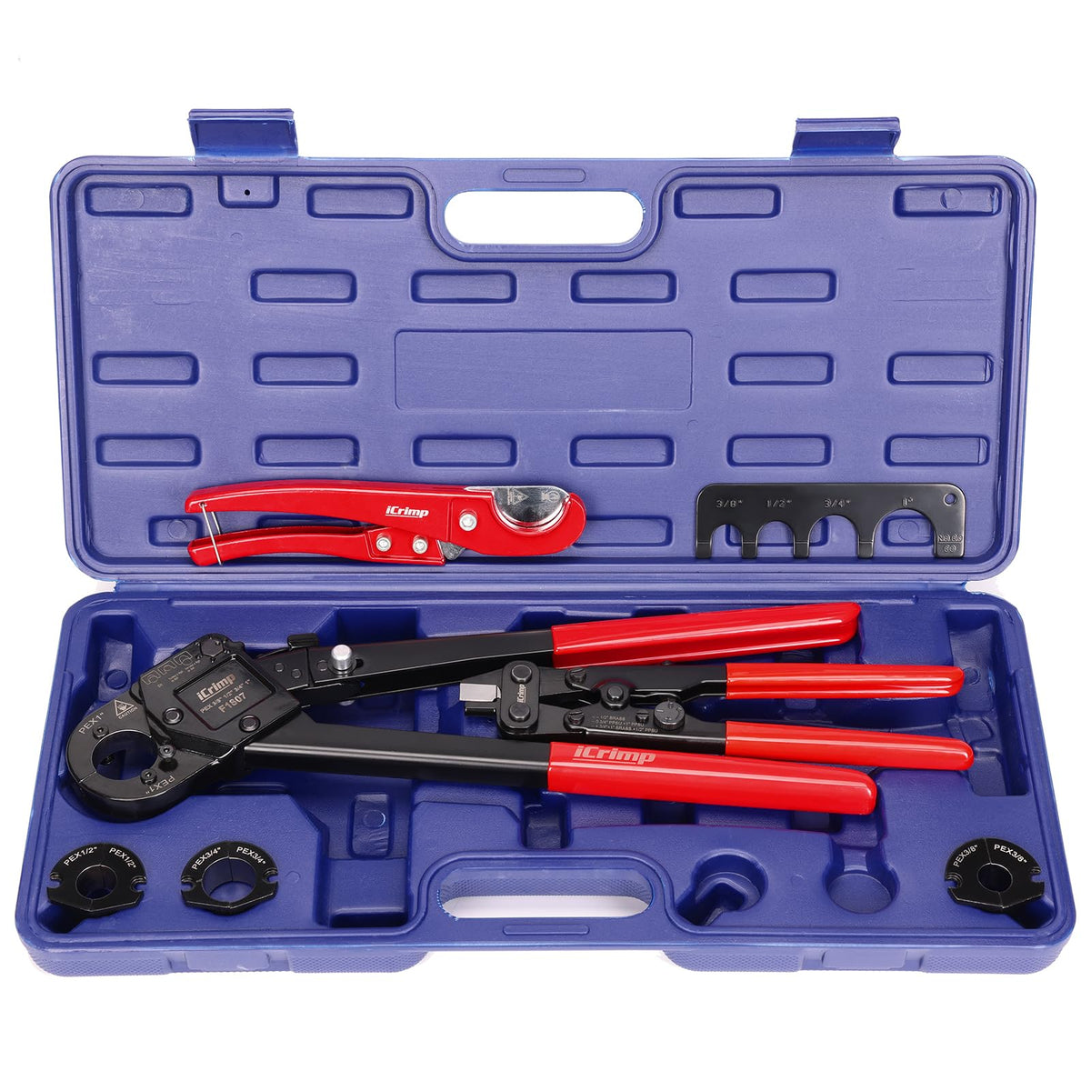 IWISS iCrimp angle-head tool reaches tight spaces for secure PEX crimps.