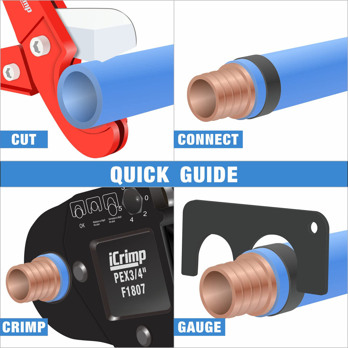 IWISS iCrimp tool compatible with 1/2 and 3/4 inch crimps