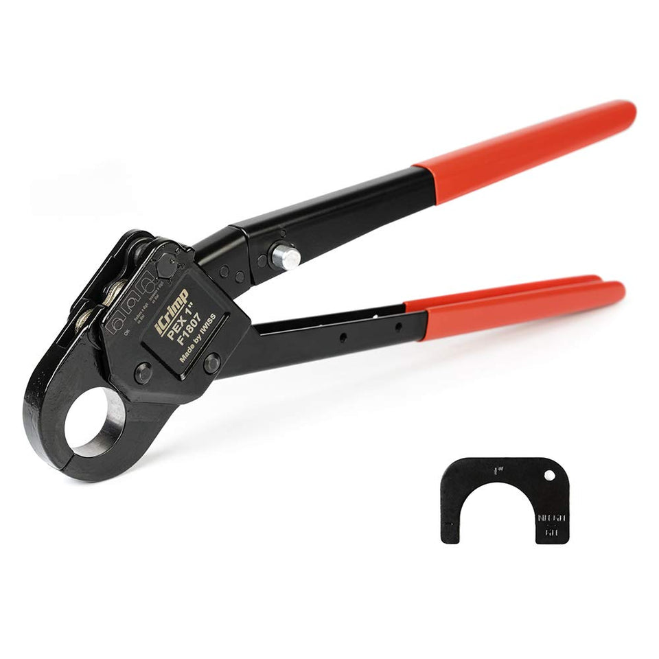 IWISS iCrimp angle-head PEX tool for 1-inch crimp in tight spaces.