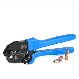 IWISS iCrimp AP-50BI battery cable terminal crimping tool showing precise fit and strong grip