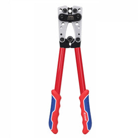 IWISS iCrimp battery terminal crimper shown with ergonomic handle for comfortable operation.