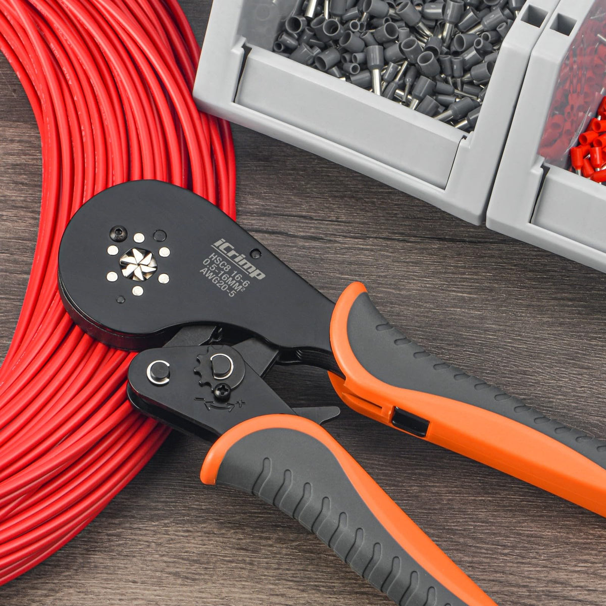 IWISS iCrimp complete tool set suited for sleeves and ferrules.