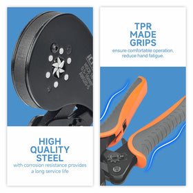 IWISS iCrimp ergonomic TPR grips for comfortable operation.