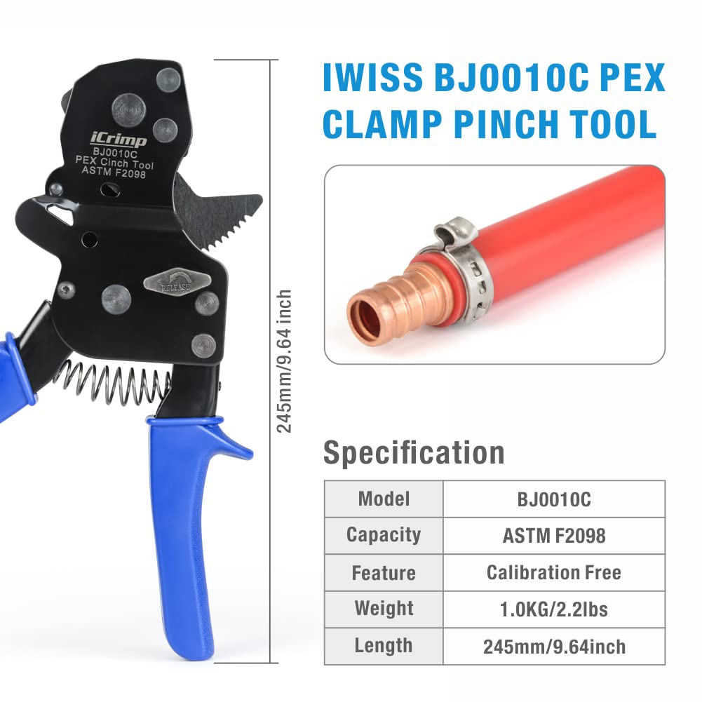 IWISS iCrimp F2098 clamps rings to form a watertight PEX connection.