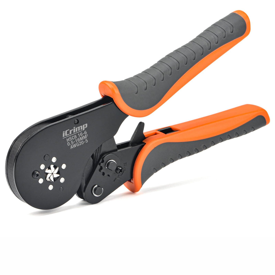 IWISS iCrimp hexagonal crimping profile for secure round-terminal contacts.