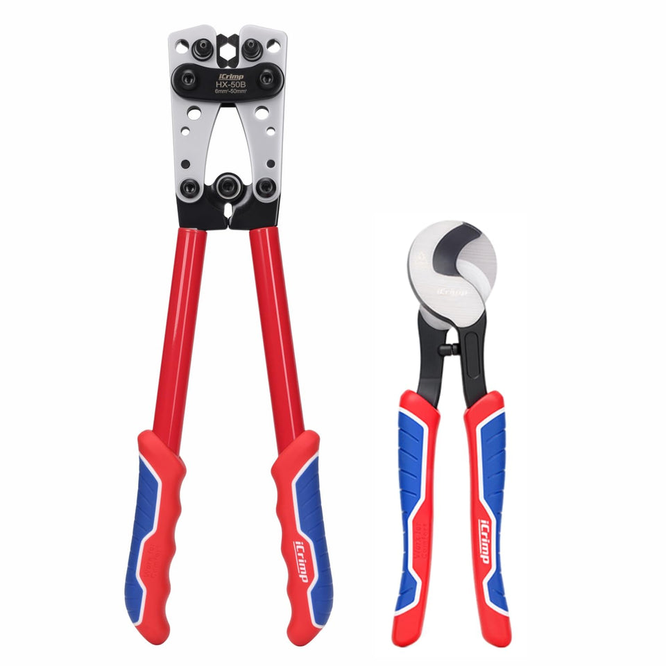 IWISS iCrimp HX-50BI large wire crimper in action for secure battery lug crimps