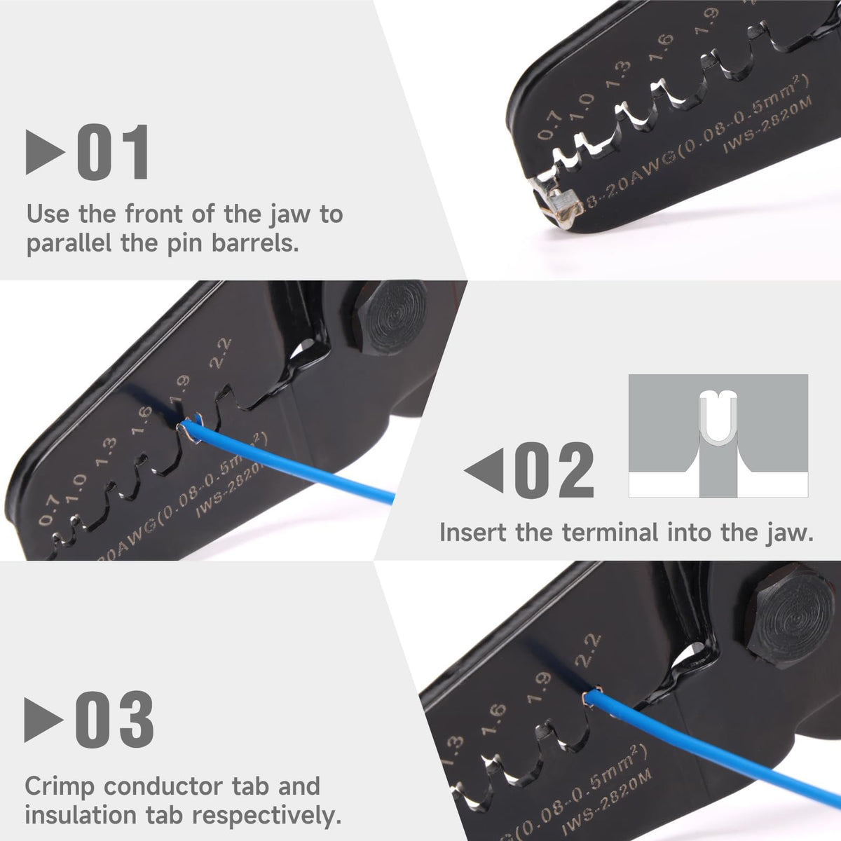 Close-up of IWISS iCrimp jaws showing parallel crimping alignment.