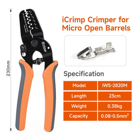 IWISS iCrimp tool side view highlights ergonomic grip for fatigue-free use.