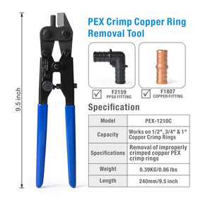 Close-up of removal action using IWISS iCrimp PEX-1210C on a copper ring