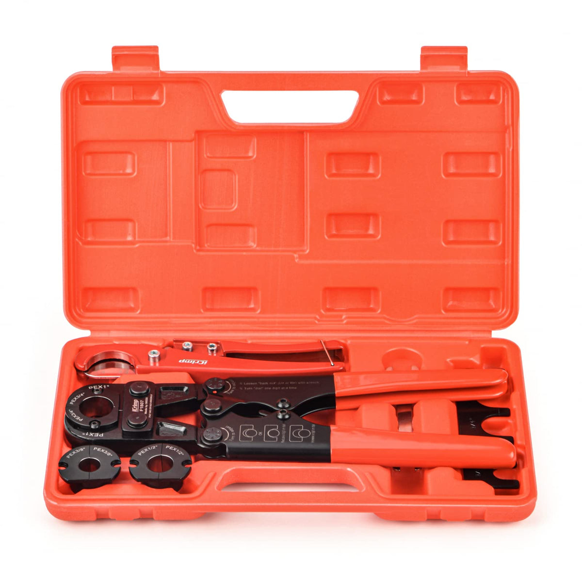 IWISS iCrimp PEX tool with 1 inch jaw ready for copper ring crimps