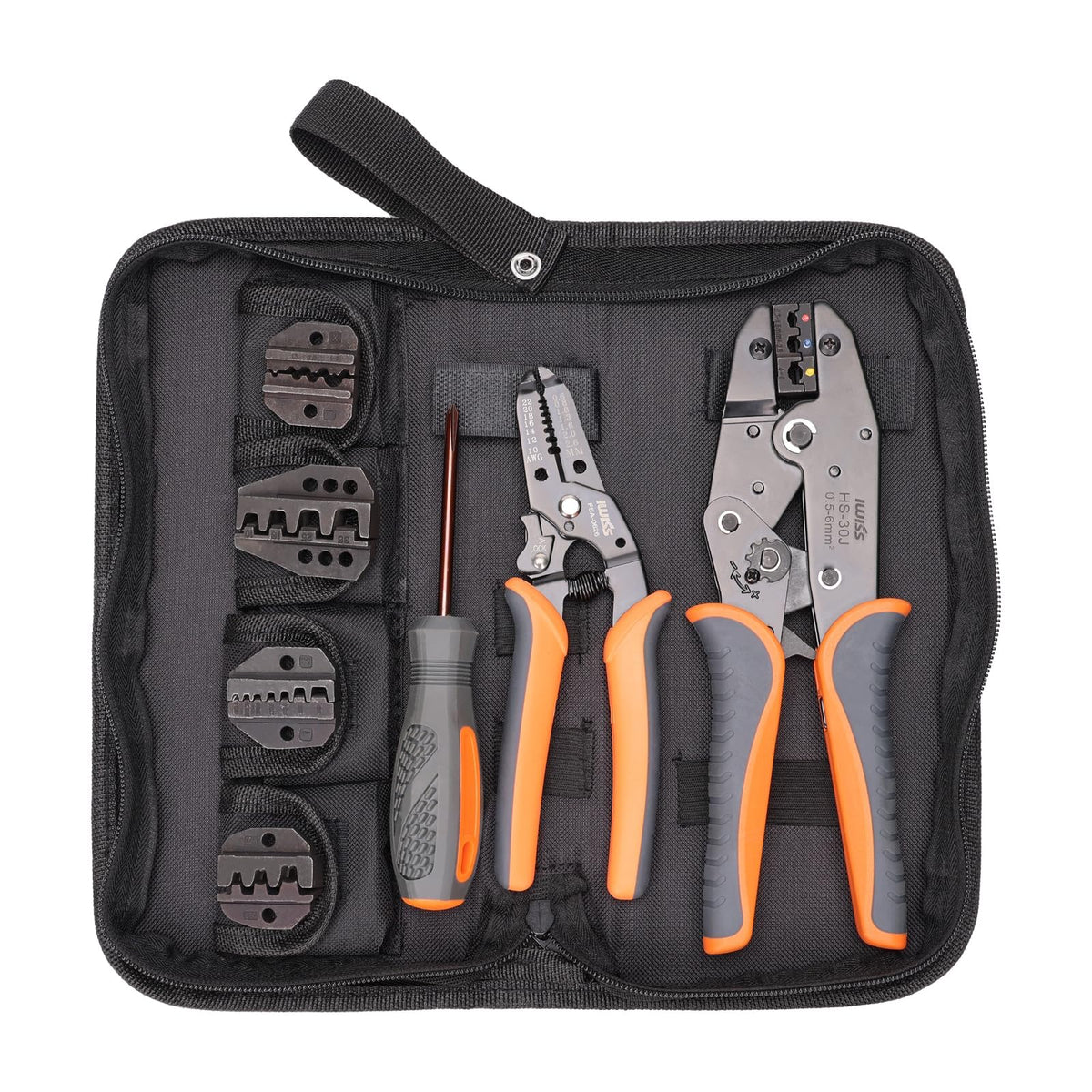 IWISS iCrimp ratchet frame enabling precise, repeatable crimps in electrical work.