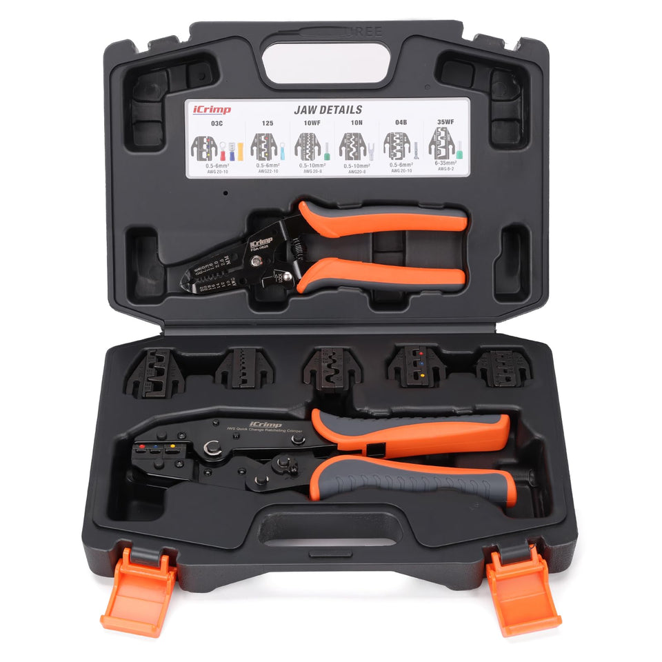 IWISS iCrimp ratcheting crimping tool for precise, repeatable crimps.