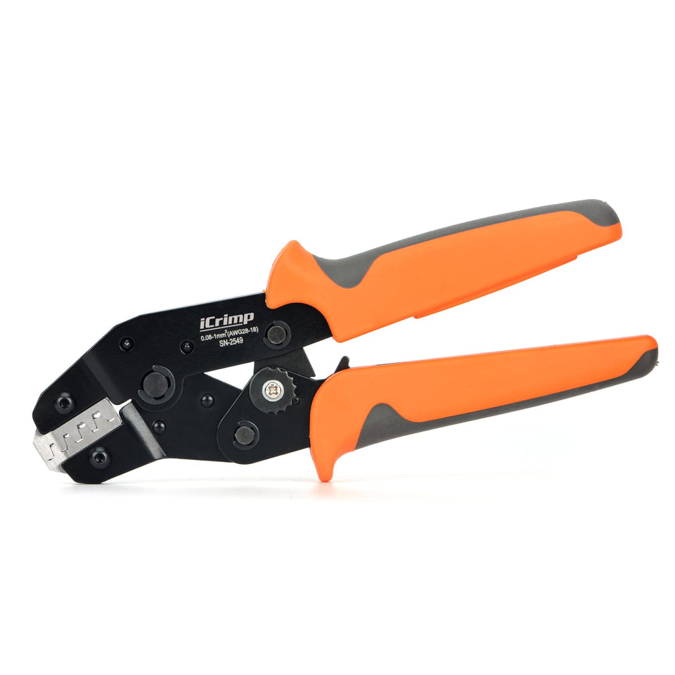 IWISS iCrimp SN-2549 ratcheting crimping tool in action for secure terminal connections.