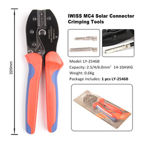 IWISS iCrimp solar tool hand grip close-up on ergonomic handle.