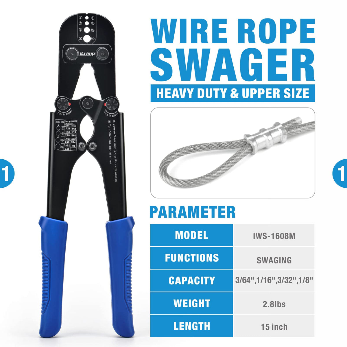 IWISS iCrimp tool handling two-barrel ferrules for durable fence connections.