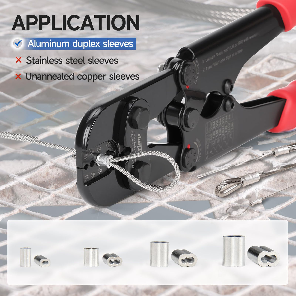 Two-handed operation provides controlled, powerful crimps in tough setups.