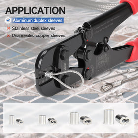 Two-handed operation provides controlled, powerful crimps in tough setups.