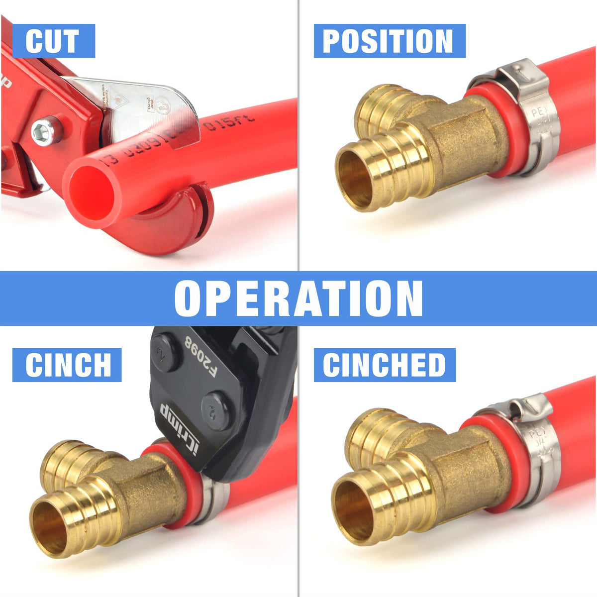 IWISS KG-1096 in use across 3/8 to 1 inch PEX rings in piping