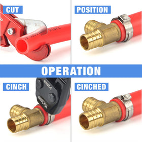 IWISS KG-1096 in use across 3/8 to 1 inch PEX rings in piping