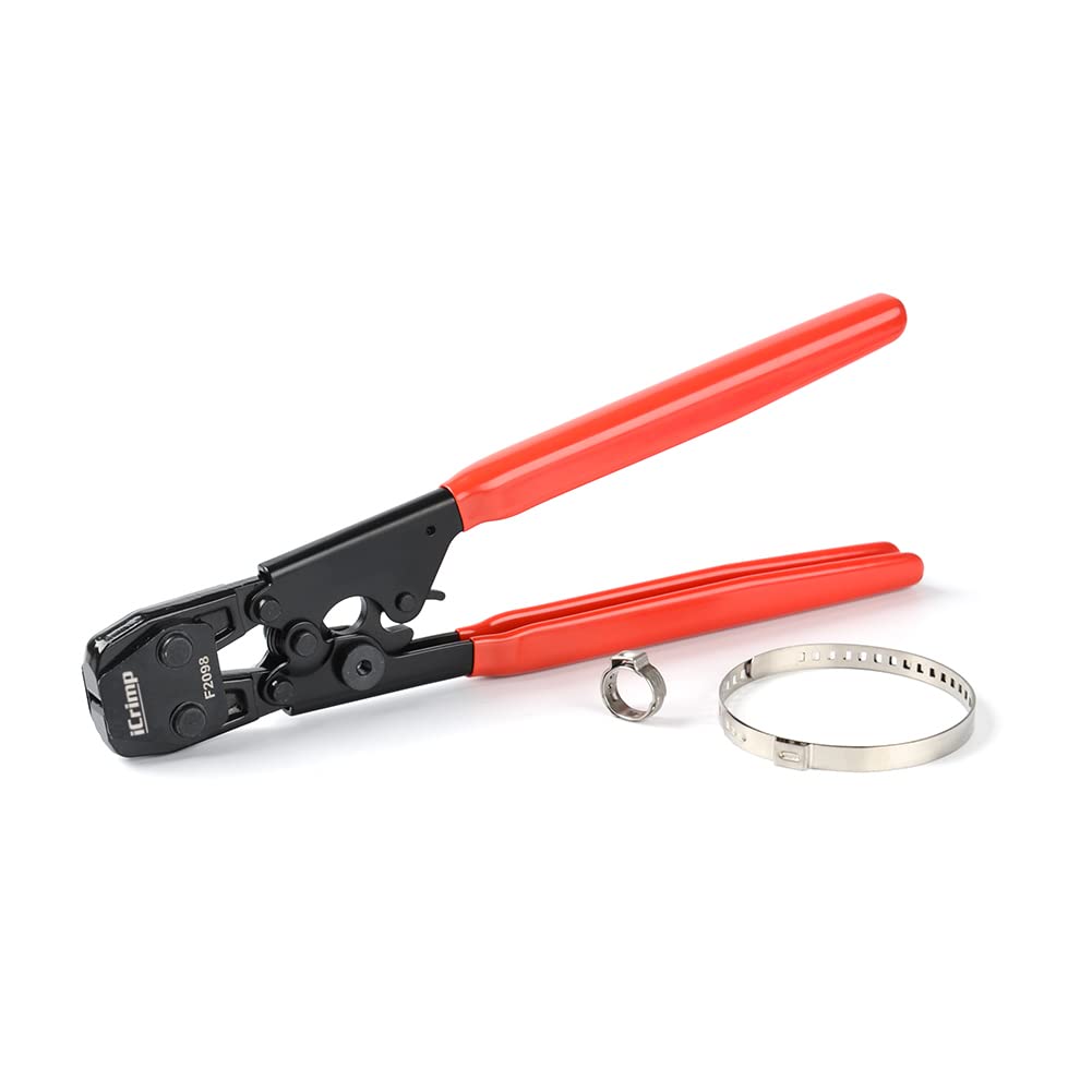 IWISS KG-1096 ratcheting PEX cinch tool showing precise clamp action for potable lines