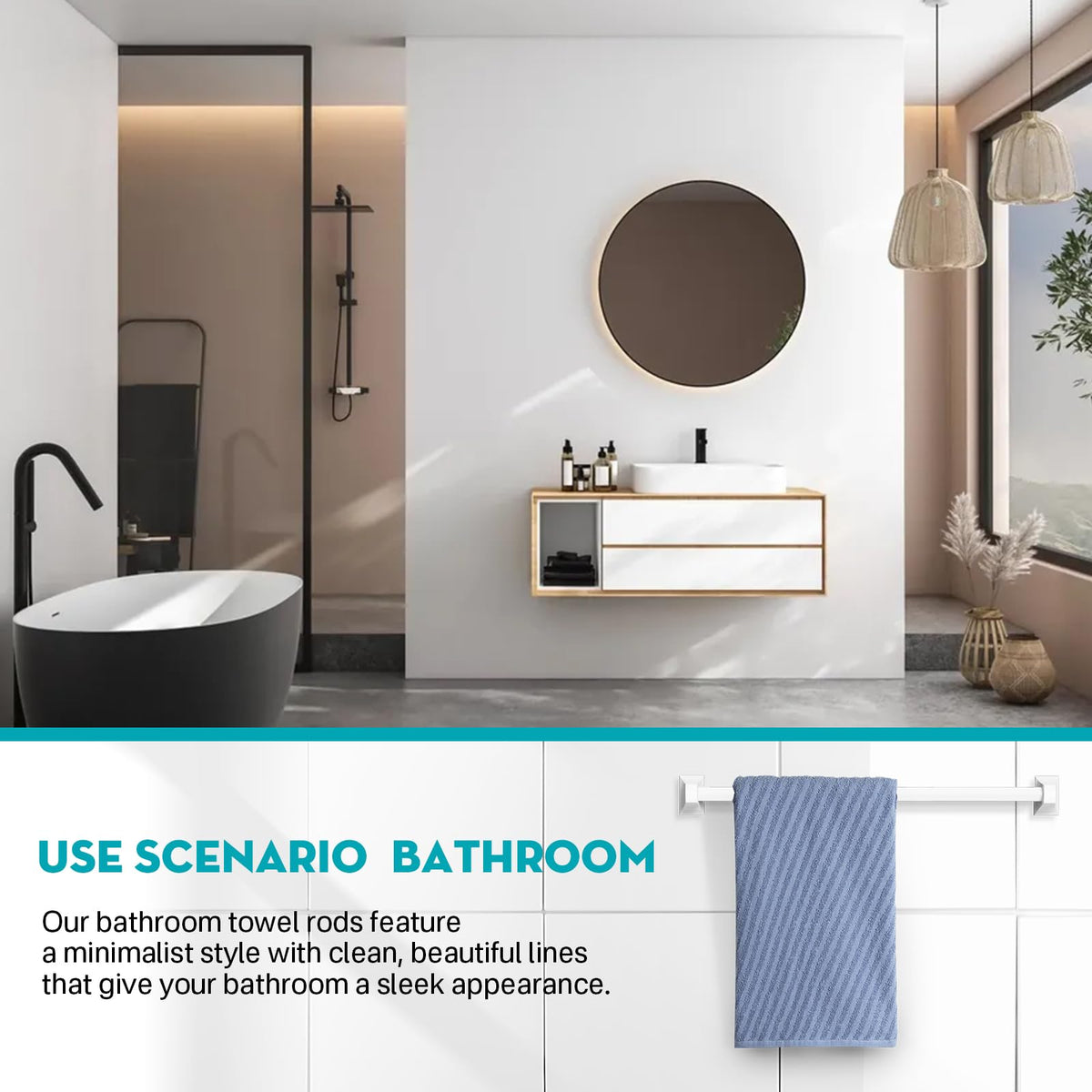 IWIWE 24-inch towel rod suits bathrooms, kitchens, and laundry spaces.