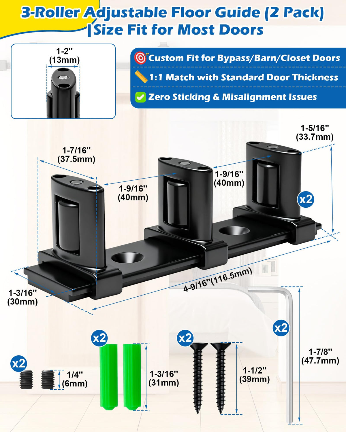 IWIWE 3-Roller adjustable floor guide at double bypass shines with quiet operation.