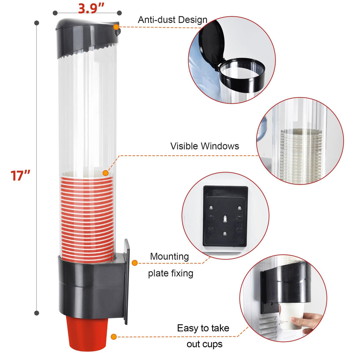 IWNTWY Cup Dispenser transparent ABS material demonstrates durable, hygienic construction.