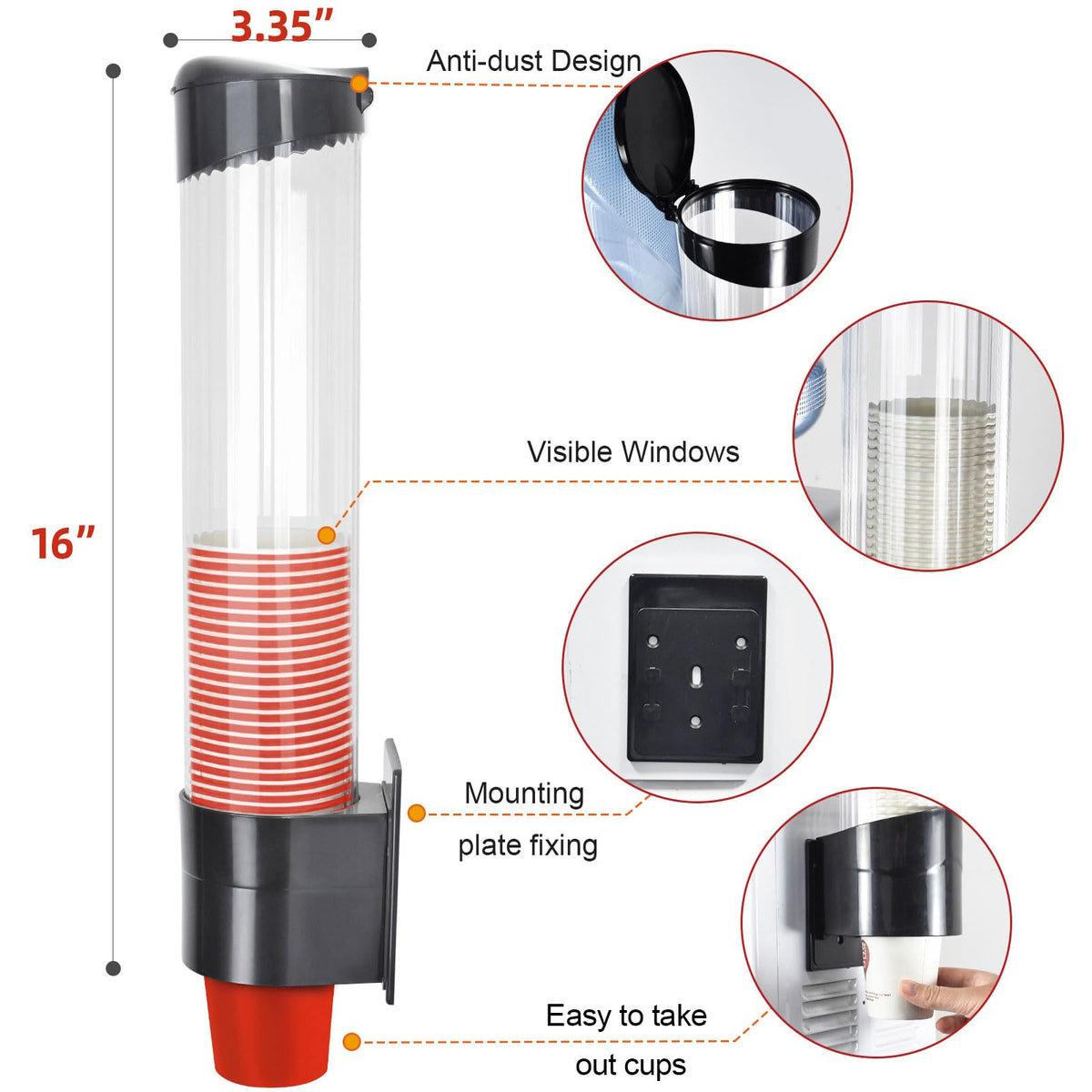 IWNTWY Cup Dispenser visible window lets you monitor cup levels at a glance.