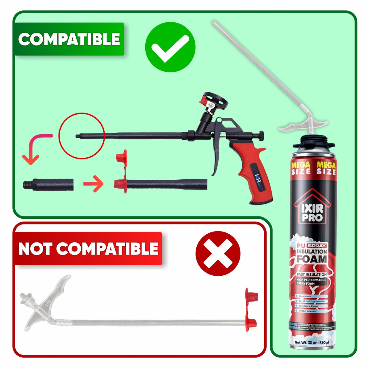 ixirpro spray foam nozzle attached for controlled coverage