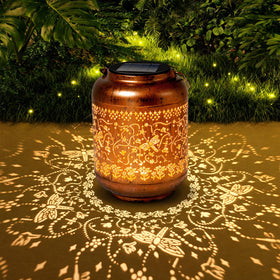 IYEZIGI dragonfly garden lantern hanging with warm glow for outdoor evenings.