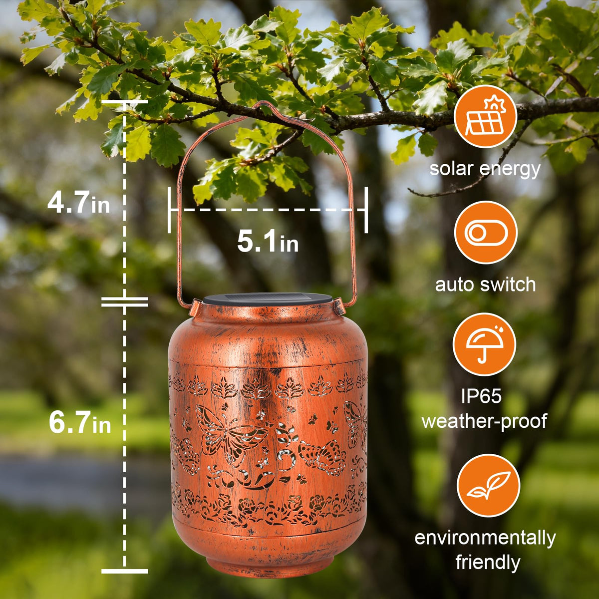 IYEZIGI hanging solar light creates enchanting shadows on garden surfaces.