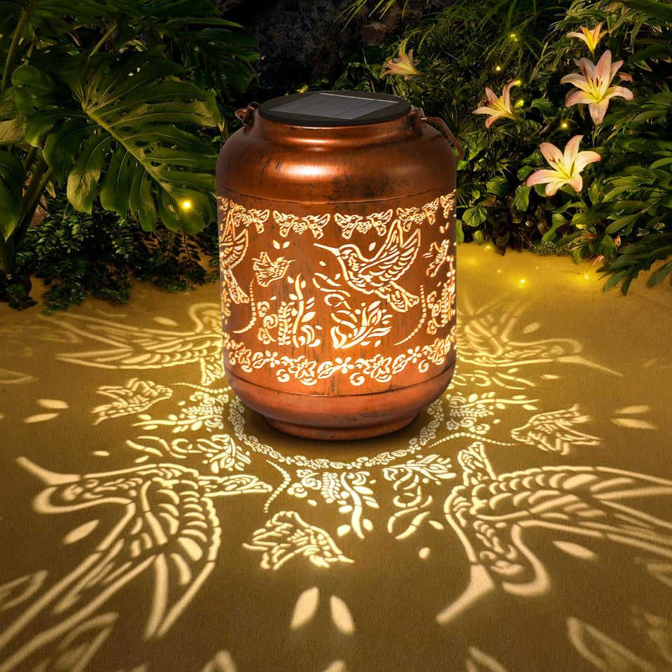 IYEZIGI hummingbird garden lantern with cutouts for magical evening ambiance