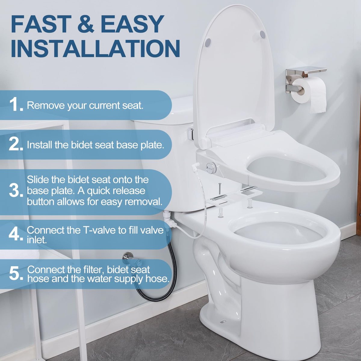 IYTATA bidet offers warm water with built-in dryer for comfort.