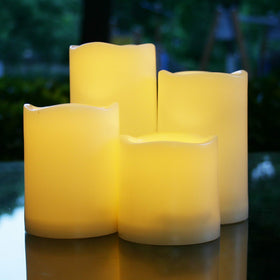 iZAN compact 3x3 inch amber pillar candles ideal for centerpieces.