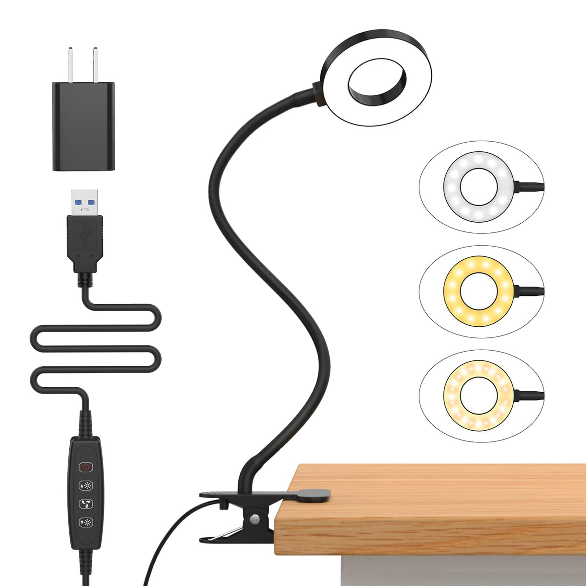 iZELL desk lamp clipped to a base for easy bedside reading.
