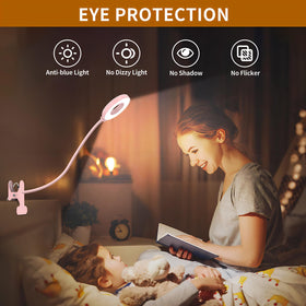 iZELL Clip-on desk lamp attached to dorm or bed setup.