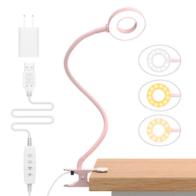 iZELL Desk Lamp pink clip-on for bedside reading with adjustable clip.
